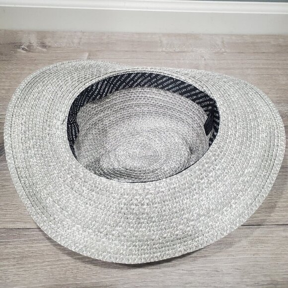 August Hat Co Wide Brim Woven Sun Hat Paper Straw Light Gray Black Accent Strap - Picture 7 of 11